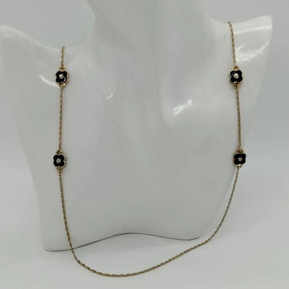 CHRISTIAN DIOR VINTAGE GOLD FINISH BLACK FLORAL MADE IN GERMANY NECKLACE - Picture 1 of 9